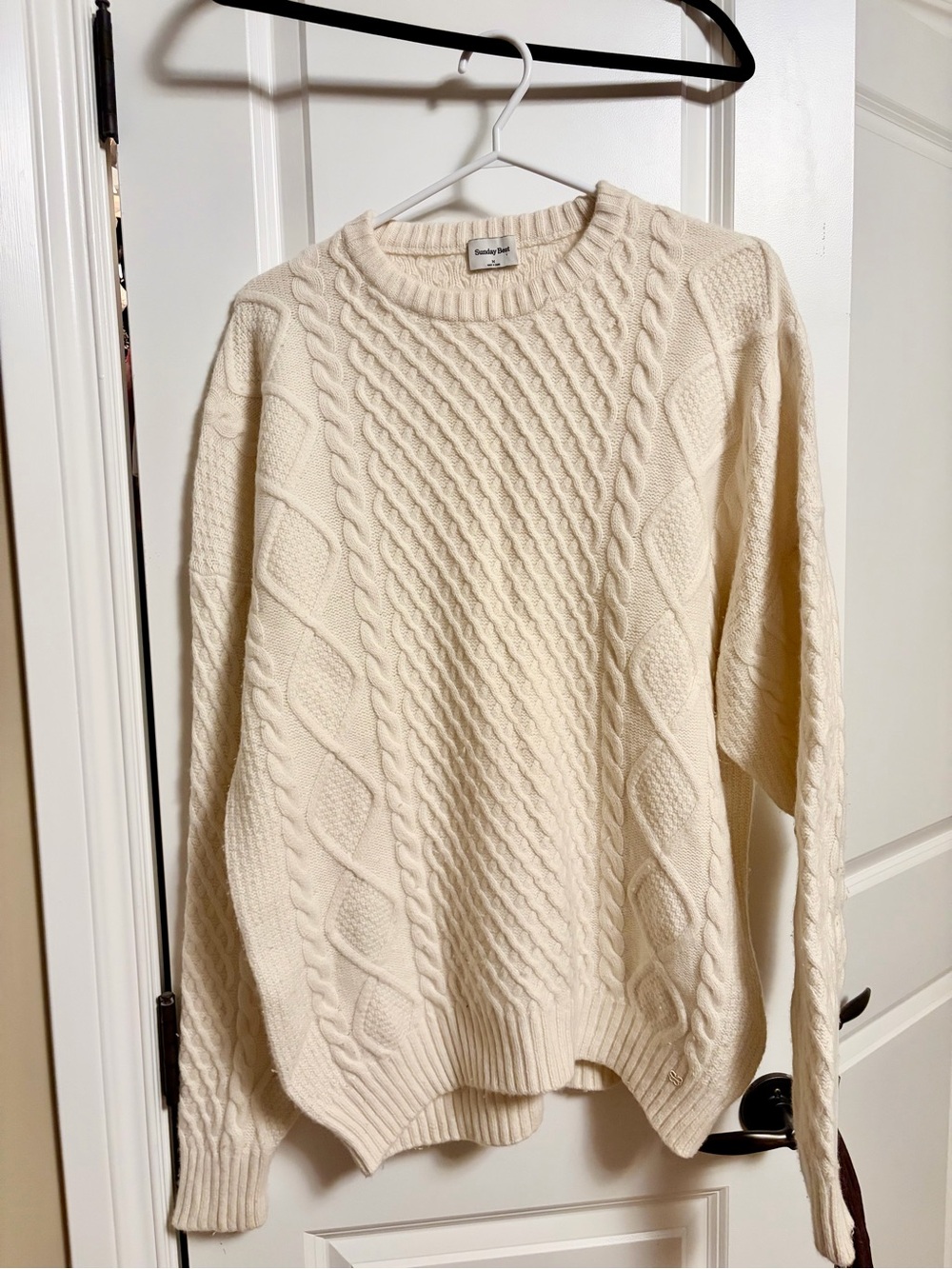 Sunday Best Peggy Sweater Cable Knit Sweater in Cream Size Medium Like New